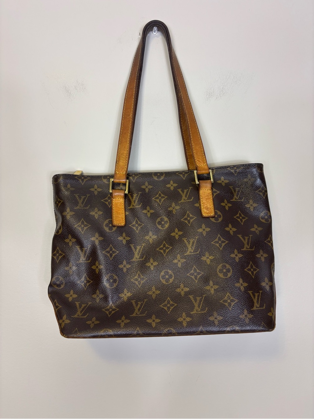 Louis Vuitton Monogram Leather Tote with Tan Straps - small tear